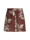 Brunello Cucinelli Women Silk Twill Shorts With Floral Print And Elasticated Waistband In Brown