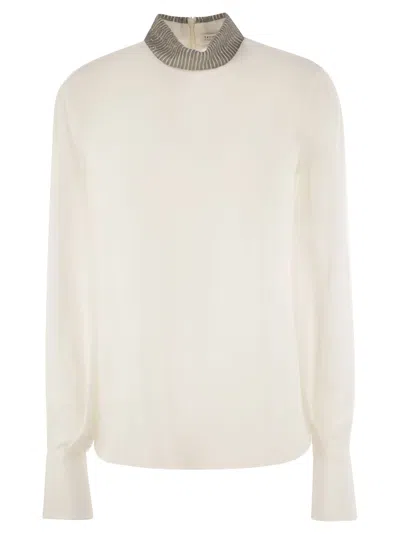 Brunello Cucinelli Natural Silk Top In Beige