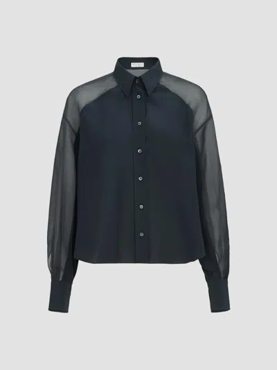 Brunello Cucinelli Women's Silk Crêpe De Chine Paneled Shirt With Monili In Black