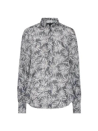 Brunello Cucinelli Abstract-print Silk Shirt In Graphite