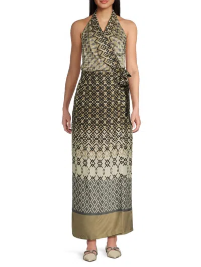Brunello Cucinelli Women's Silk Halter Wrap Maxi Dress In Green