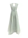 Brunello Cucinelli V-neck Flowing Silk Long Dress