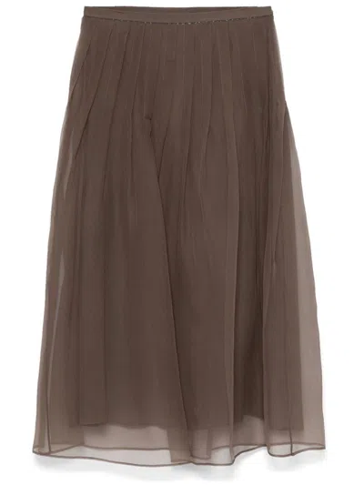 Brunello Cucinelli Long Silk Skirt A-line Silhouette In Brown