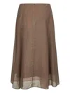 Brunello Cucinelli Women Brown Shiny Waistband Pleated Midi Skirt In Brown