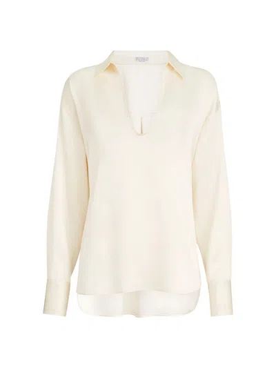 Brunello Cucinelli Silk Satin Blouse In White