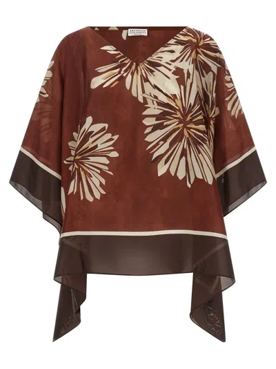 Brunello Cucinelli Women's Silk Scarf Blouse In Burgundy