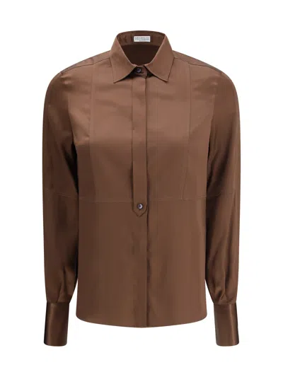 Brunello Cucinelli Women Silk Shirt In Brown