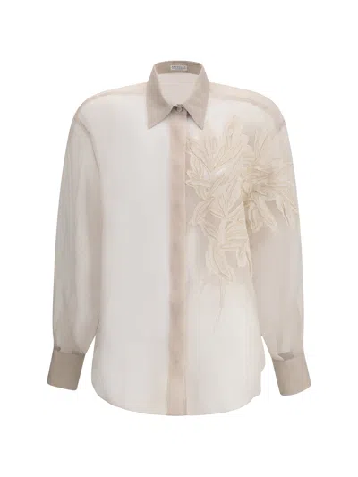 Brunello Cucinelli Women Silk Shirt In Beige
