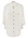 Brunello Cucinelli Elegant Silk Snap-front Shirt With Pockets In White