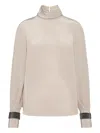 Brunello Cucinelli Women Silk Turtleneck Blouse With Precious Bracelets In Multi
