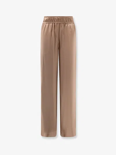 Brunello Cucinelli Silk Straight-leg Pants In Brown