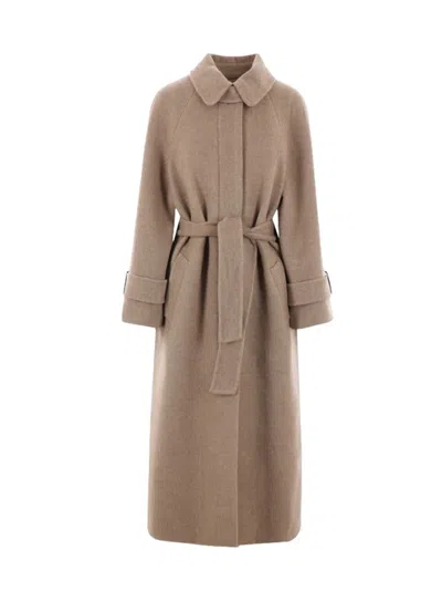 Brunello Cucinelli Women Single-breasted Coat In Wool And Cashmere In Brown+panama