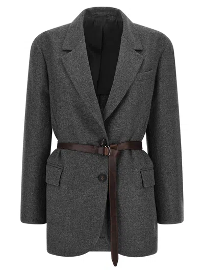Brunello Cucinelli Wool Single-breasted Blazer Jacket In Gray