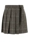 Brunello Cucinelli Mini Skirt With Belted Waist And Check Pattern In Gray