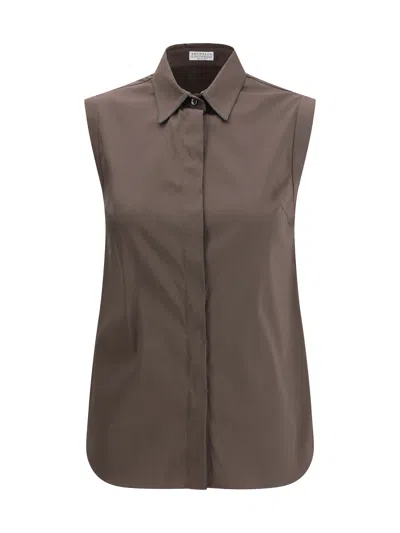 Brunello Cucinelli Women Sleeveless Shirt In Brown