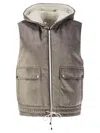 Brunello Cucinelli Chenille Vest With Drawstring Hem And Hood In Silver