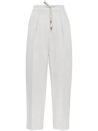 Brunello Cucinelli Cotton Linen Pants For Women In Nude And Neutral Tones In White
