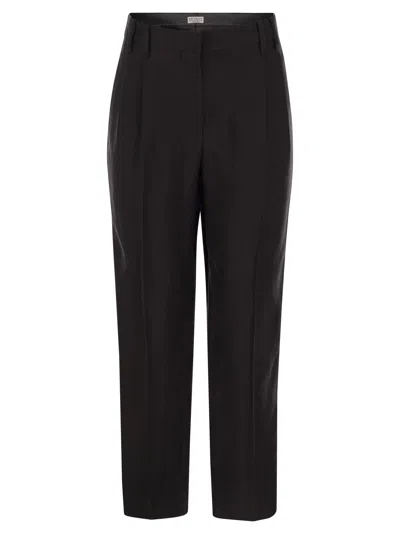 BRUNELLO CUCINELLI BRUNELLO CUCINELLI WOMEN SLOUCHY TROUSERS IN VISCOSE AND LINEN FLUID TWILL WITH MONILINE
