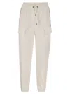 Brunello Cucinelli Women's Smooth Cotton Fleece Cargo Pants With Monile In White