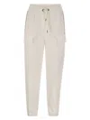 Brunello Cucinelli Women's Smooth Cotton Fleece Cargo Pants With Monile In White