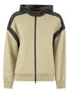 Brunello Cucinelli Women's Smooth Cotton Fleece Topwear With Zip, Hood And Shiny Trim In Cream,grey