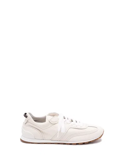 Brunello Cucinelli Grained Soft Leather Runners With Shiny Loops Shoes In White