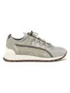 Brunello Cucinelli Beige Leather Sneakers With Glitter And Monili Chain Detailing In Beige