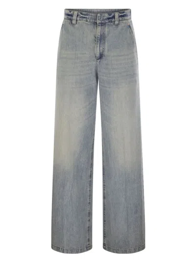 BRUNELLO CUCINELLI WOMEN'S SOFT DENIM LOW-SLUNG TROUSERS WITH ADJUSTABLE WAISTBAND AND MONILE
