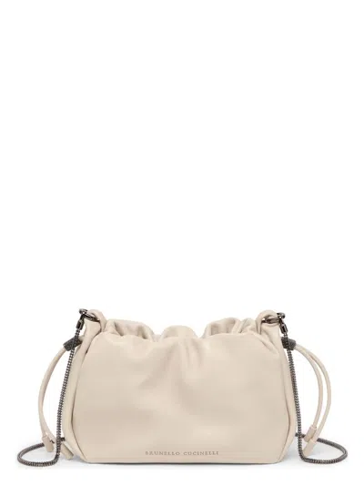 BRUNELLO CUCINELLI WOMEN'S SOFT LEATHER BUCKET BAG WITH CHAIN STRAP