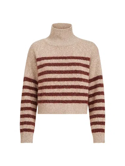 Brunello Cucinelli Soft Virgin Wool And Cashmere Turtleneck Sweater With Dazzling Stripes In Neutral