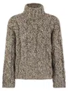 Brunello Cucinelli Women Wool And Cashmere Sweater With Sequins In Neutral