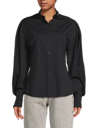 Brunello Cucinelli Women's Solid Puff-sleeve Cotton-blend Shirt In Black