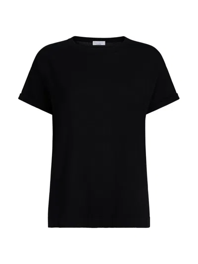 Brunello Cucinelli Women's Sparkling Cashmere And Silk Lightweight Knit T-shirt In Black