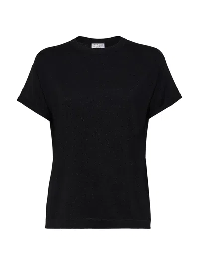 Brunello Cucinelli Women's Sparkling Cashmere And Silk Lightweight Knit T-shirt In Black