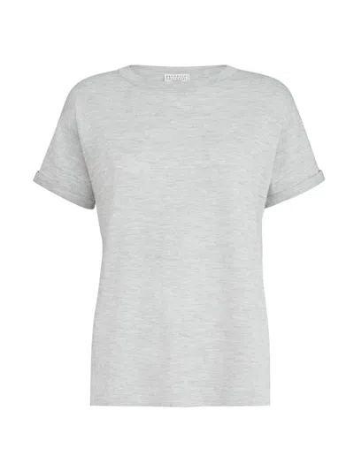Brunello Cucinelli Women's Sparkling Cashmere And Silk Lightweight Knit T-shirt In Gray