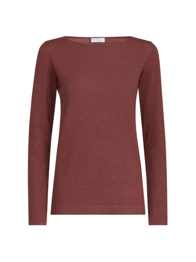 Brunello Cucinelli Sparkling Cashmere And Silk Lightweight Sweater In Red