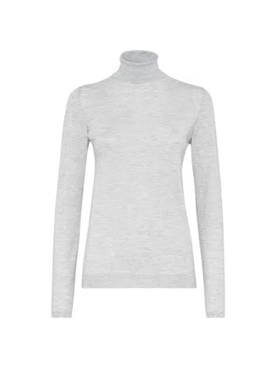 Brunello Cucinelli Women's Sparkling Cashmere And Silk Lightweight Sweater In Light Grey