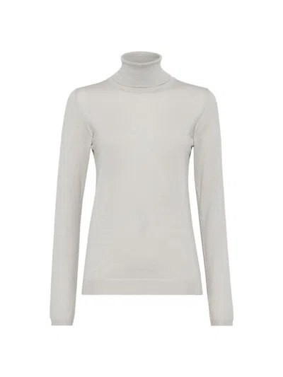 Brunello Cucinelli Women's Sparkling Cashmere And Silk Lightweight Sweater In Pearl Grey
