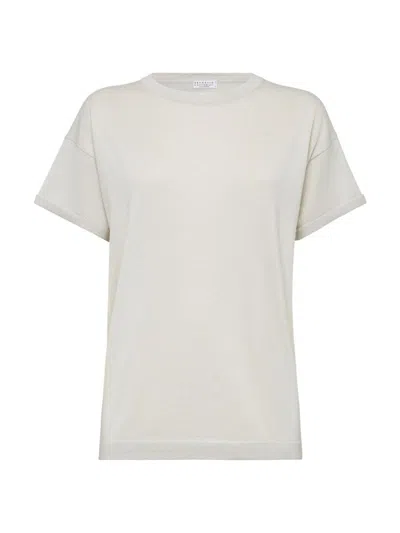 Brunello Cucinelli Lightweight Cashmere And Silk Sweater In Blanc