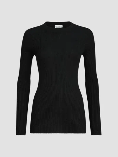 Brunello Cucinelli Women's Sparkling Cashmere And Silk Rib Knit Lightweight Sweater In Black