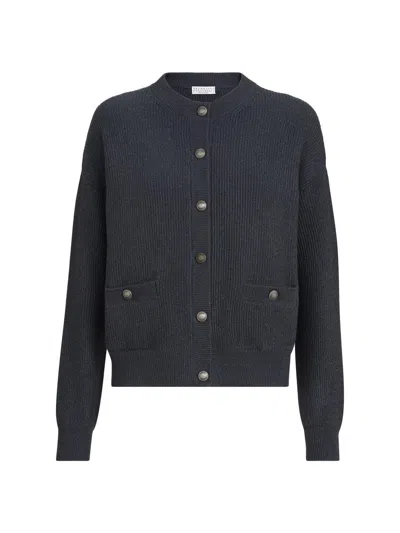 Brunello Cucinelli Women's Sparkling Cashmere English Rib Cardigan In Blue