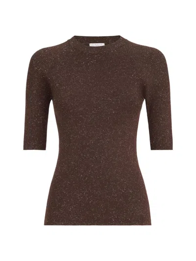 Brunello Cucinelli Sparkling Cashmere Lightweight Rib-knit Sweater In Brown