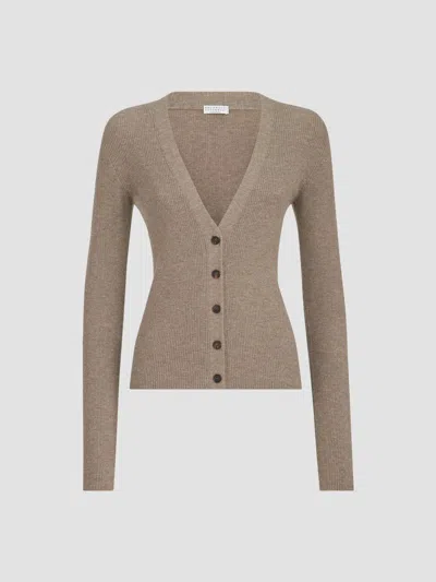 Brunello Cucinelli Women's Sparkling Cashmere Lightweight Ribbed Cardigan In Neutral