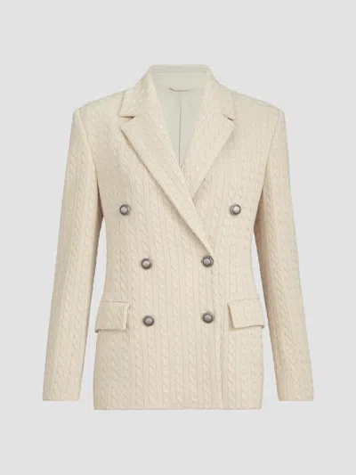 Brunello Cucinelli Sparkling Cotton And Viscose English-rib-knit Blazer With Monili In White