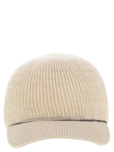 Brunello Cucinelli Women Sparkling English Coast Cashmere Knit Baseball Cap With Pendant In Neutral