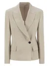 Brunello Cucinelli Women's Sparkling Linen Canvas Jacket With Jewellery In Beige