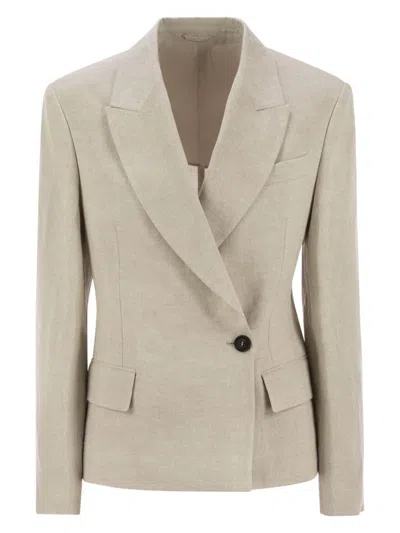 BRUNELLO CUCINELLI WOMEN'S SPARKLING LINEN CANVAS JACKET WITH JEWELLERY