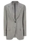 Brunello Cucinelli Women Sparkling Linen Canvas Jacket With Jewellery In Gray