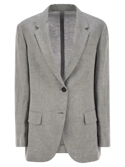 BRUNELLO CUCINELLI BRUNELLO CUCINELLI WOMEN SPARKLING LINEN CANVAS JACKET WITH JEWELLERY