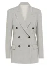 Brunello Cucinelli Linen Double-breasted Jacket In Grey